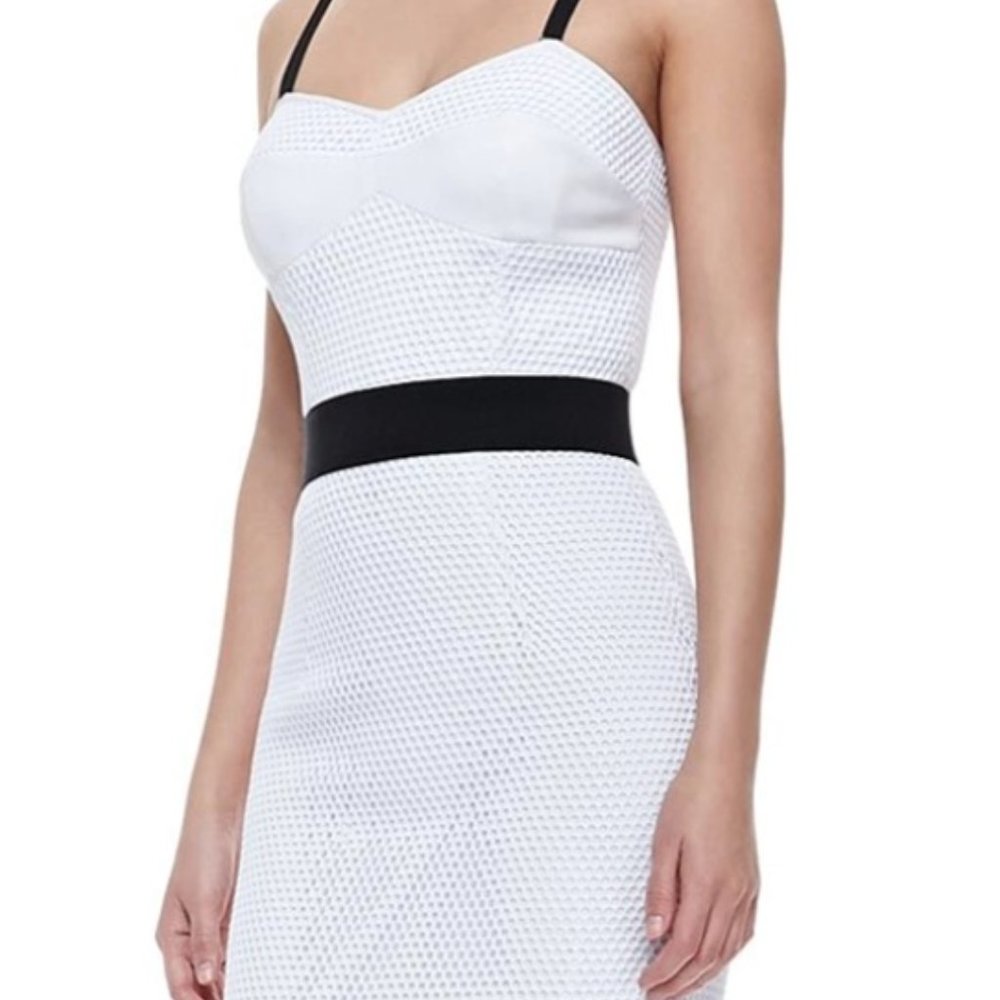 MILLY Bustier Dress with Mesh Overlay, Black/White